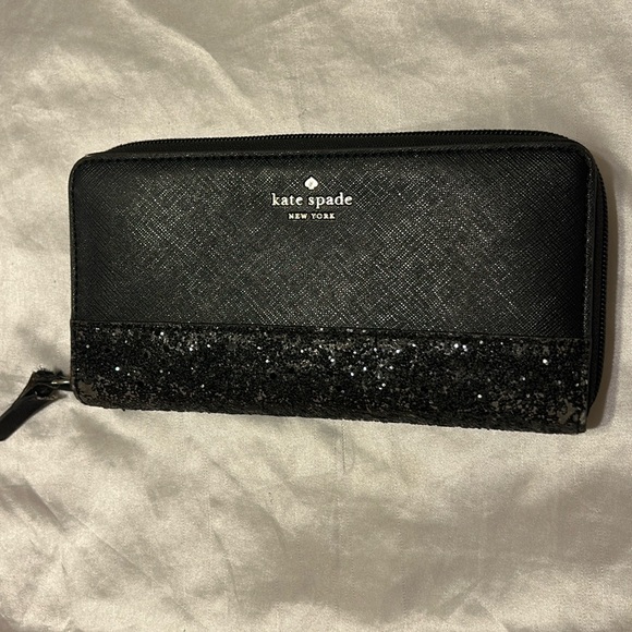 Kate Spade Neta Greda Court Black Glitter Wallet - Picture 2 of 5